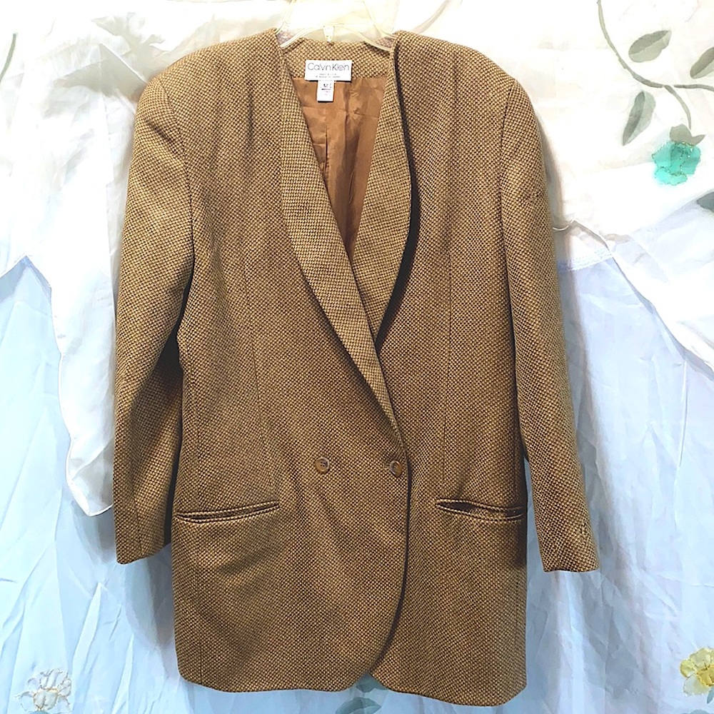 CALVIN KLEIN BRN/CRM TWEED BLAZER SZ 12